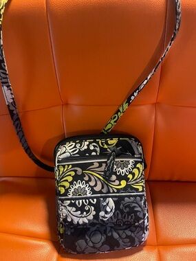 Vera Bradley Black Floral Crossbody with Yellow Accents